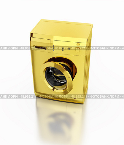 A gold washing machine isolated on white background . Стоковое фото, агентство Ingram Publishing / Фотобанк Лори