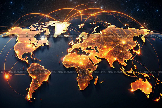 A graphical information picture of global business. Trade, tourism, electronic communication. Стоковое AI-изображение, AI-художник Photojuli / Фотобанк Лори