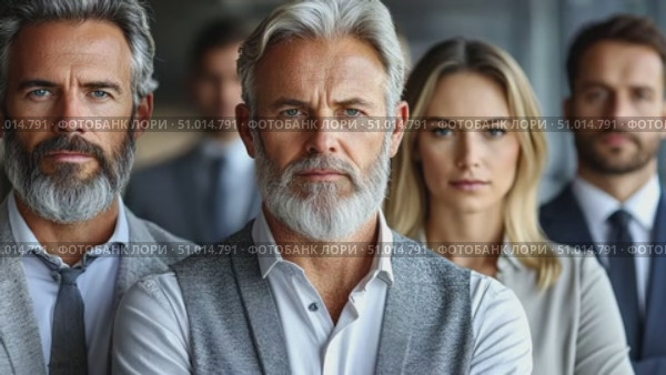 A group of business professionals engages in a strategic discussion in a contemporary office environment, showcasing teamwork and leadership. Стоковое AI-видео, аниматор Данила Большаков / Фотобанк Лори