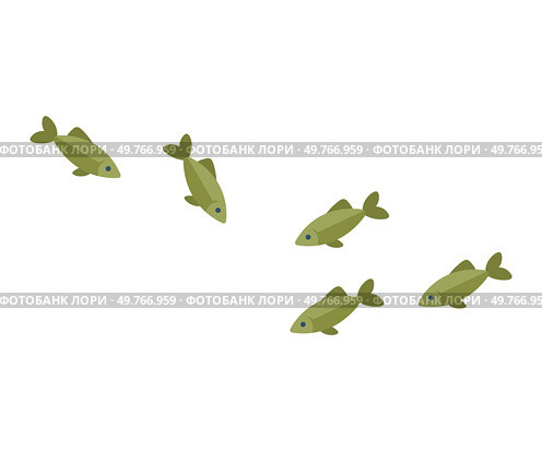 A group of green fish swimming together, illustrating a peaceful underwater aquatic life scenario.. School of fish swimming, aquatic life, marine creatures, green fish illustration, underwater scene. Стоковая иллюстрация, агентство Ingram Publishing / Фотобанк Лори