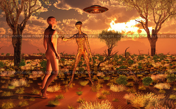A human Adam meeting an alien Eve. Стоковое фото, фотограф Mark Stevenson/Stocktrek Images / ТАСС / Фотобанк Лори
