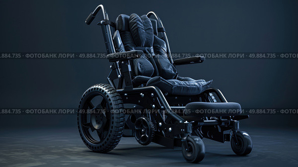A large wheelchair with two seats and wheels, designed to accommodate two people simultaneously. Стоковое AI-изображение, AI-художник Данила Большаков / Фотобанк Лори