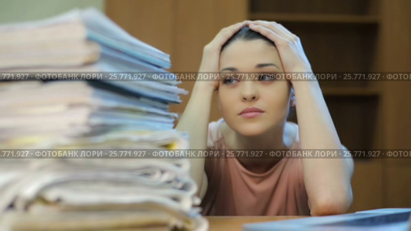 A lot of Paperwork and sad woman. Стоковое видео, видеограф Илья Шаматура / Фотобанк Лори