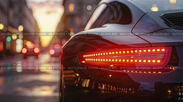 A luxury car sparkles in the bright lights of the street in an exclusive parking lot, attracting admiring glances from visitors. Стоковое AI-изображение, AI-художник Ярославский Максим / Фотобанк Лори