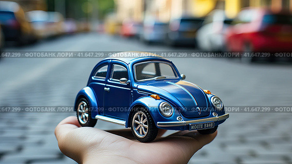 A model of a small car on the arm. Generated by AI. Стоковое AI-изображение, AI-художник Ярославский Максим / Фотобанк Лори