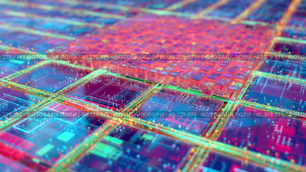 A neural processor on the circuit board compute incoming data. Стоковое видео, видеограф Олег Грач / Фотобанк Лори