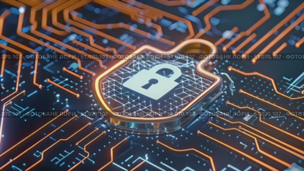 A padlock is placed on a computer circuit, showing the integration of physical security measures with digital technology. Стоковое AI-видео, аниматор Данила Большаков / Фотобанк Лори