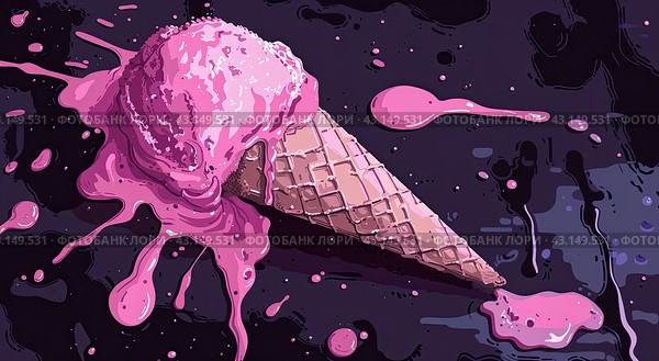 A pink ice cream that fell on the floor. An unpleasant accident. Стоковое AI-изображение, AI-художник Ярославский Максим / Фотобанк Лори