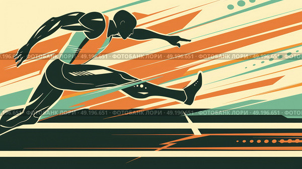 A poster featuring a man sprinting on a track, showcasing speed and athleticism. Стоковое AI-изображение, AI-художник Данила Большаков / Фотобанк Лори