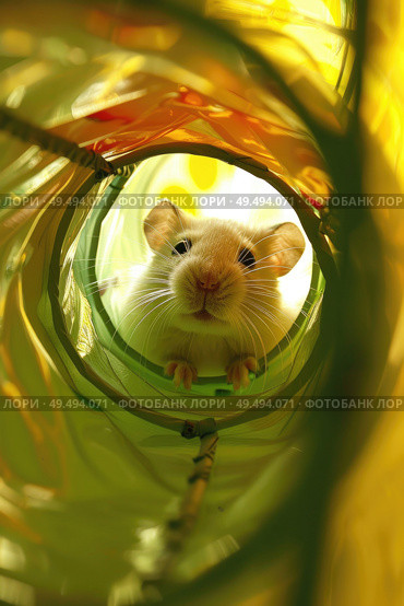 A rat is seen looking out from a transparent glass tube, curious and observant. Стоковое AI-изображение, AI-художник Данила Большаков / Фотобанк Лори