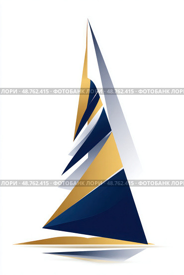 A sailboat with a tall mast and a blue and white stripe. Стоковое AI-изображение, AI-художник Ярославский Максим / Фотобанк Лори