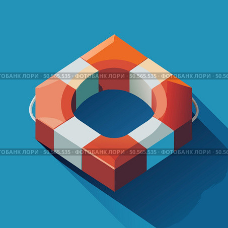 A simple. colorful illustration of a life preserver. rendered in a flat design with a long shadow. Perfect for adding a touch of whimsy and optimism to your designs. Стоковая иллюстрация, агентство Ingram Publishing / Фотобанк Лори