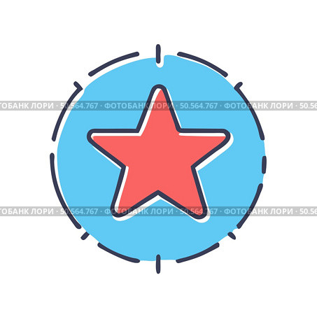 A simple. hand drawn illustration of a star inside a blue circle with a dashed outline. Perfect for adding a touch of fun and playfulness to your designs. Стоковая иллюстрация, агентство Ingram Publishing / Фотобанк Лори