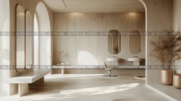 A spacious room filled with numerous mirrors mounted on the walls, creating a reflective and visually dynamic environment.. Large Room With Multiple Mirrors on the Wall. Стоковое фото, агентство Ingram Publishing / Фотобанк Лори
