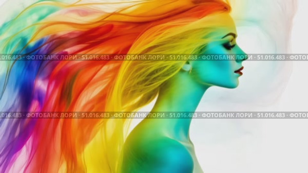 A stunning portrayal of a woman's silhouette with flowing, colorful hair showcasing the beauty of artistic creativity and expression. Стоковое AI-видео, аниматор Данила Большаков / Фотобанк Лори