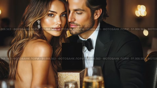 A stylish couple sits intimately at a beautifully set table, sharing a toast with champagne in a warm, inviting atmosphere. Стоковое AI-видео, аниматор Данила Большаков / Фотобанк Лори