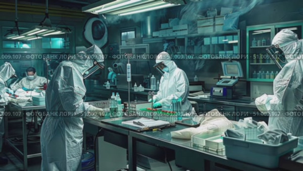 A team of dedicated scientists is diligently conducting crucial research on emerging diseases in a high-tech laboratory during late-night hours. Стоковое AI-видео, аниматор Данила Большаков / Фотобанк Лори