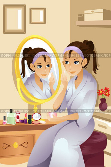 A vector illustration of a beautiful woman applying makeup. Part of "A Day In Life" series (see others in my portfolio) Стоковая иллюстрация, агентство Ingram Publishing / Фотобанк Лори