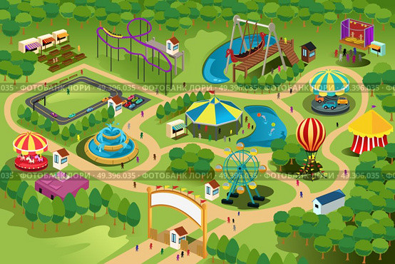 A vector illustration of a map of an amusement park. Стоковая иллюстрация, агентство Ingram Publishing / Фотобанк Лори