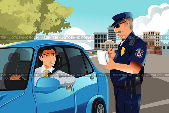 A vector illustration of a policeman giving a driver a traffic violation ticket. Стоковая иллюстрация, агентство Ingram Publishing / Фотобанк Лори