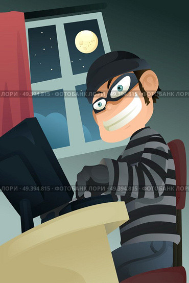 A vector illustration of computer criminal stealing identity. Стоковая иллюстрация, агентство Ingram Publishing / Фотобанк Лори