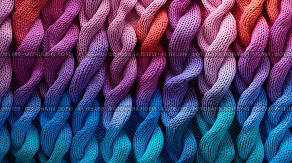 abstract background with a close-up image of a multi-colored knitted product. Стоковое AI-изображение, AI-художник Margarita Davchenko / Фотобанк Лори