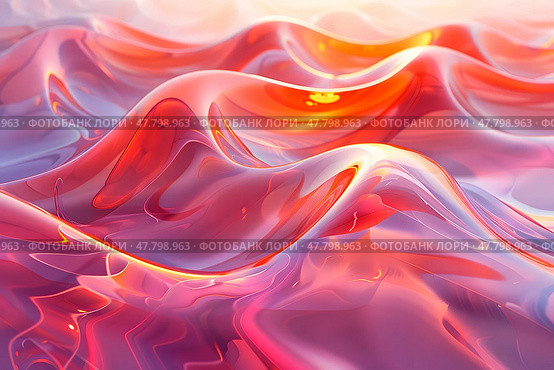 Abstract fluid waves in bright colors with smooth, glossy texture. Стоковое AI-изображение, AI-художник Алла Чесноковва / Фотобанк Лори