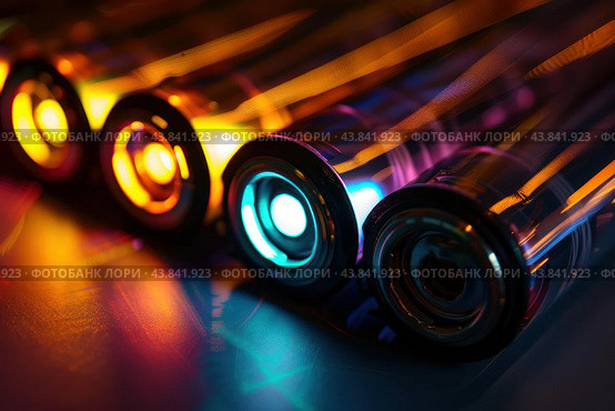 Abstract glowing led lights and lenses. Стоковое AI-изображение, AI-художник Иван Рябоконь / Фотобанк Лори