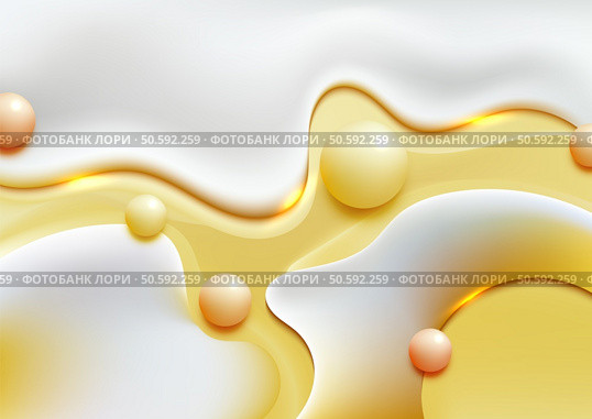 abstract liquid design featuring white and yellow swirls, soft organic textures, and scattered yellow spheres. modern, creative backgrounds with a vibrant and elegant aesthetic. Стоковая иллюстрация, агентство Ingram Publishing / Фотобанк Лори