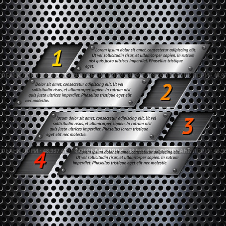 Abstract metal business infographics options layout design with perforated surface vector illustration. Стоковая иллюстрация, агентство Ingram Publishing / Фотобанк Лори