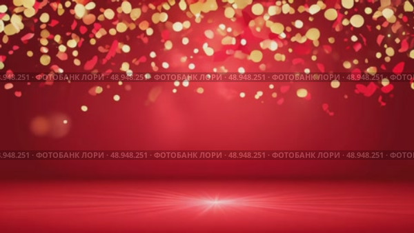 Abstract red background with golden bokeh lights and shimmering particles creating a festive atmosphere, ideal for holiday celebrations, invitations, or seasonal promotions. Стоковое AI-видео, аниматор Ирина Ручушкина / Фотобанк Лори