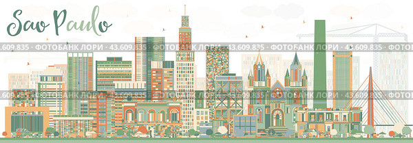 Abstract Sao Paulo Skyline with Color Buildings. Стоковая иллюстрация, иллюстратор Игорь Сорокин / Фотобанк Лори