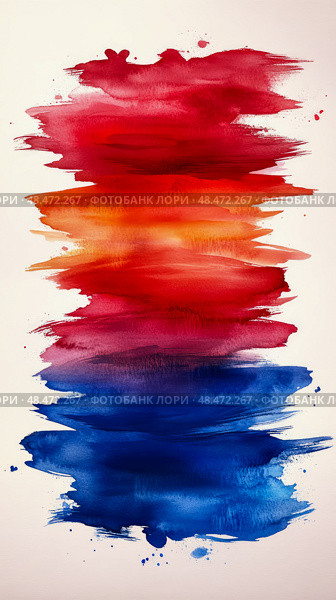 Abstract strokes of color: A gradient transition from red to orange to blue, expressing fluidity and vivid hues on canvas. Стоковое AI-изображение, AI-художник Данила Большаков / Фотобанк Лори