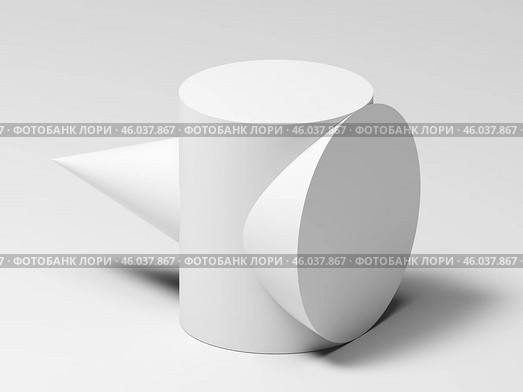 Abstract white geometric installation, cylinder intersected with cone. Стоковая иллюстрация, иллюстратор EugeneSergeev / Фотобанк Лори