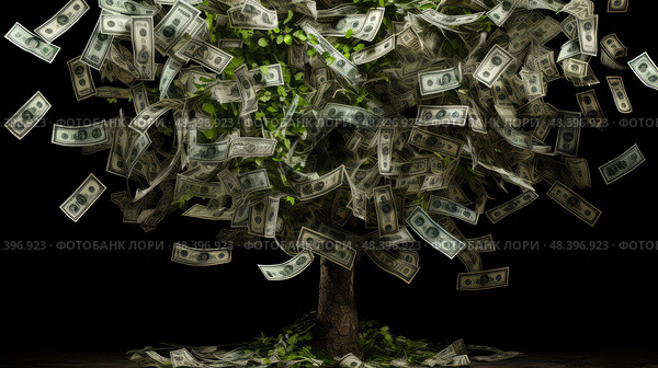 abundance money on trees ai generated. Стоковое AI-изображение, AI-художник Vectorwin / Фотобанк Лори