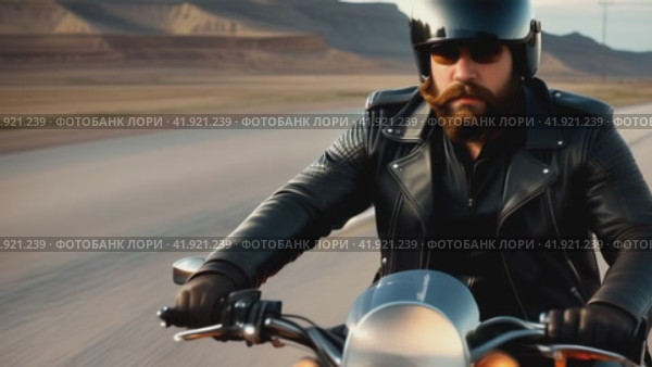 Adrenaline on the road, a man on a motorcycle in a leather jacket. Стоковое AI-видео, аниматор Юрий Поздников / Фотобанк Лори