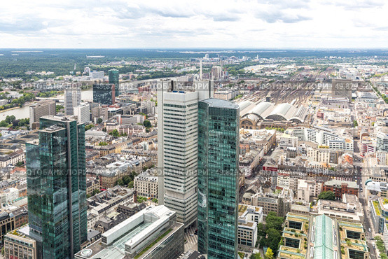 Aerial Frankfurt am Mine Skyscraper skyline building  Germany. Стоковое фото, агентство Ingram Publishing / Фотобанк Лори