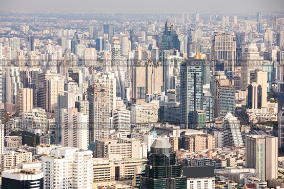 Aerial view of Bangkok cityscape skyline downtown Thailand. Стоковое фото, агентство Ingram Publishing / Фотобанк Лори