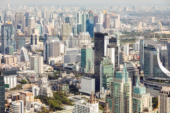 Aerial view of Bangkok cityscape skyline downtown Thailand. Стоковое фото, агентство Ingram Publishing / Фотобанк Лори