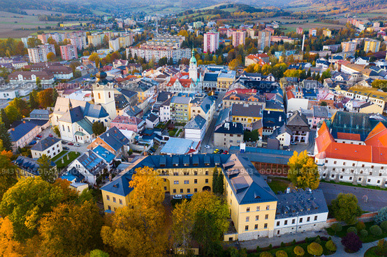 Aerial view of Czech town of Sumperk (2019 год). Стоковое фото, фотограф Яков Филимонов / Фотобанк Лори