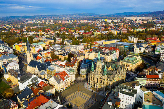 Aerial view of Liberec cityscape with buildings and streets. Стоковое фото, фотограф Яков Филимонов / Фотобанк Лори