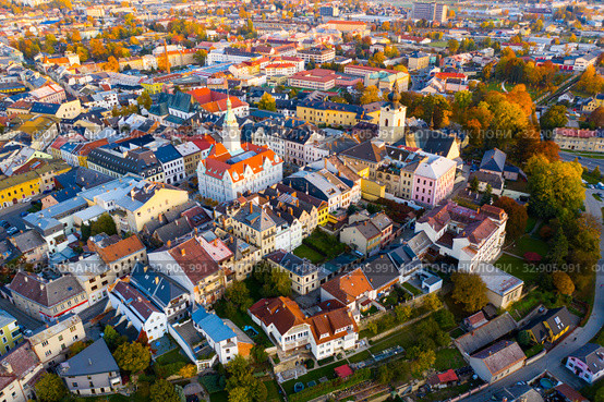 Aerial view of Sumperk cityscape, Czech Republic (2019 год). Стоковое фото, фотограф Яков Филимонов / Фотобанк Лори