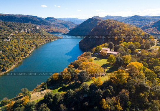 Aerial view of Ter river, Catalonia (2018 год). Стоковое фото, фотограф Яков Филимонов / Фотобанк Лори