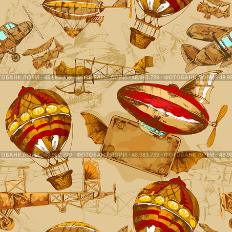 Aeronautic transport old style aviation machines seamless pattern hand drawn vector illustration. Aeronautic Transport Seamless. Стоковая иллюстрация, агентство Ingram Publishing / Фотобанк Лори