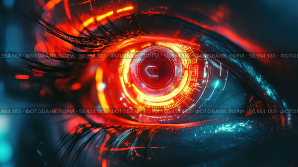 ai flickering robotic eye ai generated. Стоковое AI-изображение, AI-художник Vectorwin / Фотобанк Лори