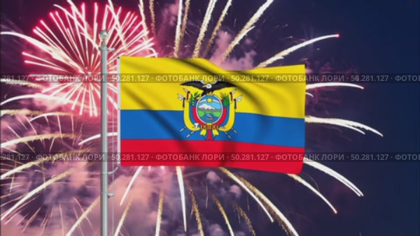 AI Generative The national flag of the independence of the state of Ecuador, background of fireworks. Стоковое AI-видео, аниматор Spirit River / Фотобанк Лори