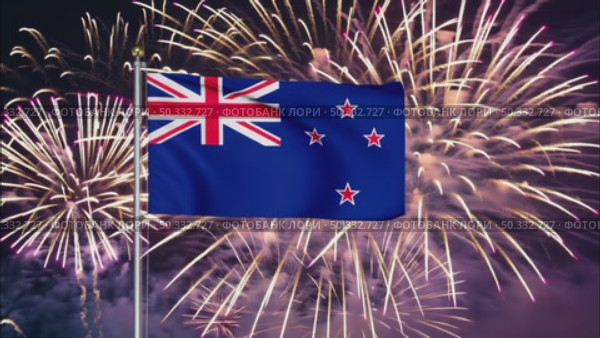 AI Generative The national flag of the independence of the state of New Zealand, background of fireworks. Стоковое AI-видео, аниматор Spirit River / Фотобанк Лори