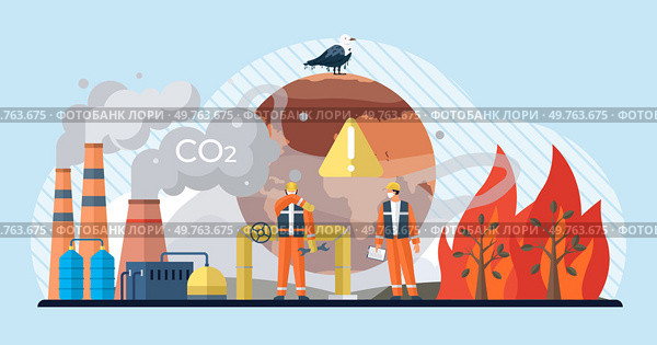 Air pollution vector illustration. Smog, insidious infiltrator, wraps its toxic tendrils around lungs our atmosphere The air pollution concept is puzzle, riddle threatening balance our ecology. Air pollution. Industrys belching chimneys exhale poisonous breath air pollution. Стоковая иллюстрация, агентство Ingram Publishing / Фотобанк Лори