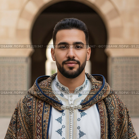 Algerian male - Portrait of a young man in national costume. Generated by AI. Стоковое AI-изображение, AI-художник Андрей Аркуша / Фотобанк Лори
