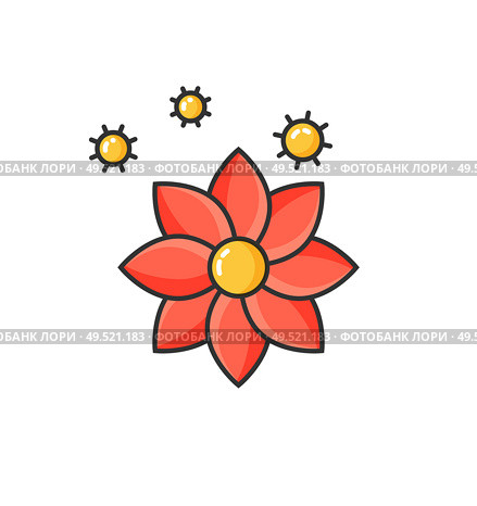 Allergy to flowers blooming, allergic reaction isolated icon. Flourishing of flora, hypersensitivity of human body at blossom in spring or summer. Allergy to Flowers Blooming, Allergic Reaction. Стоковая иллюстрация, агентство Ingram Publishing / Фотобанк Лори